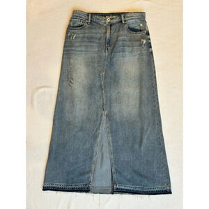 INC Denim Skirt 8 Maxi Raw Edge Hem Modest 90s Y2K Retro Career Western